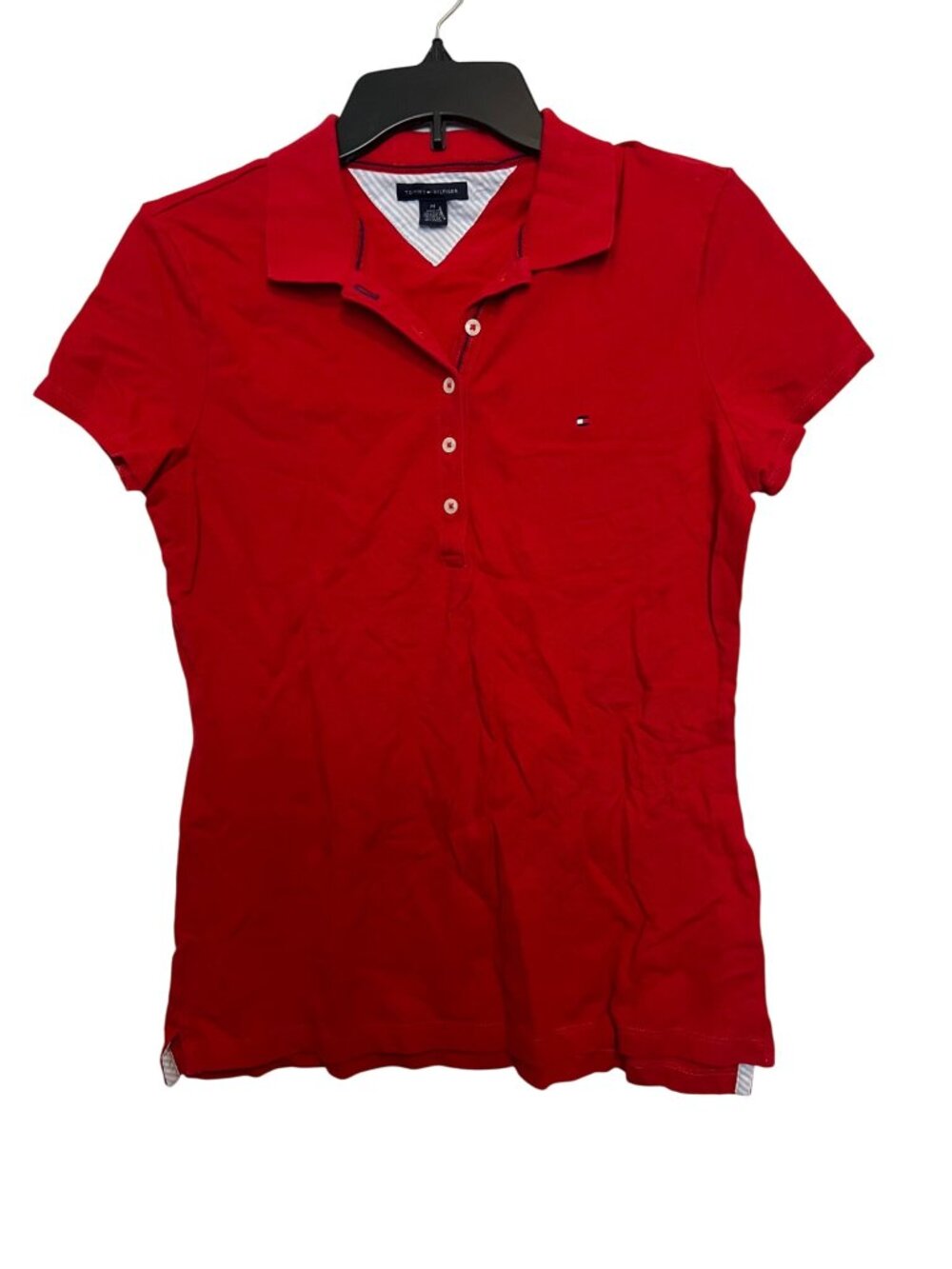 vintage Tommy Hilfiger Womens Red Polo Shirt M Cotton Blend Short Sleeve Casual